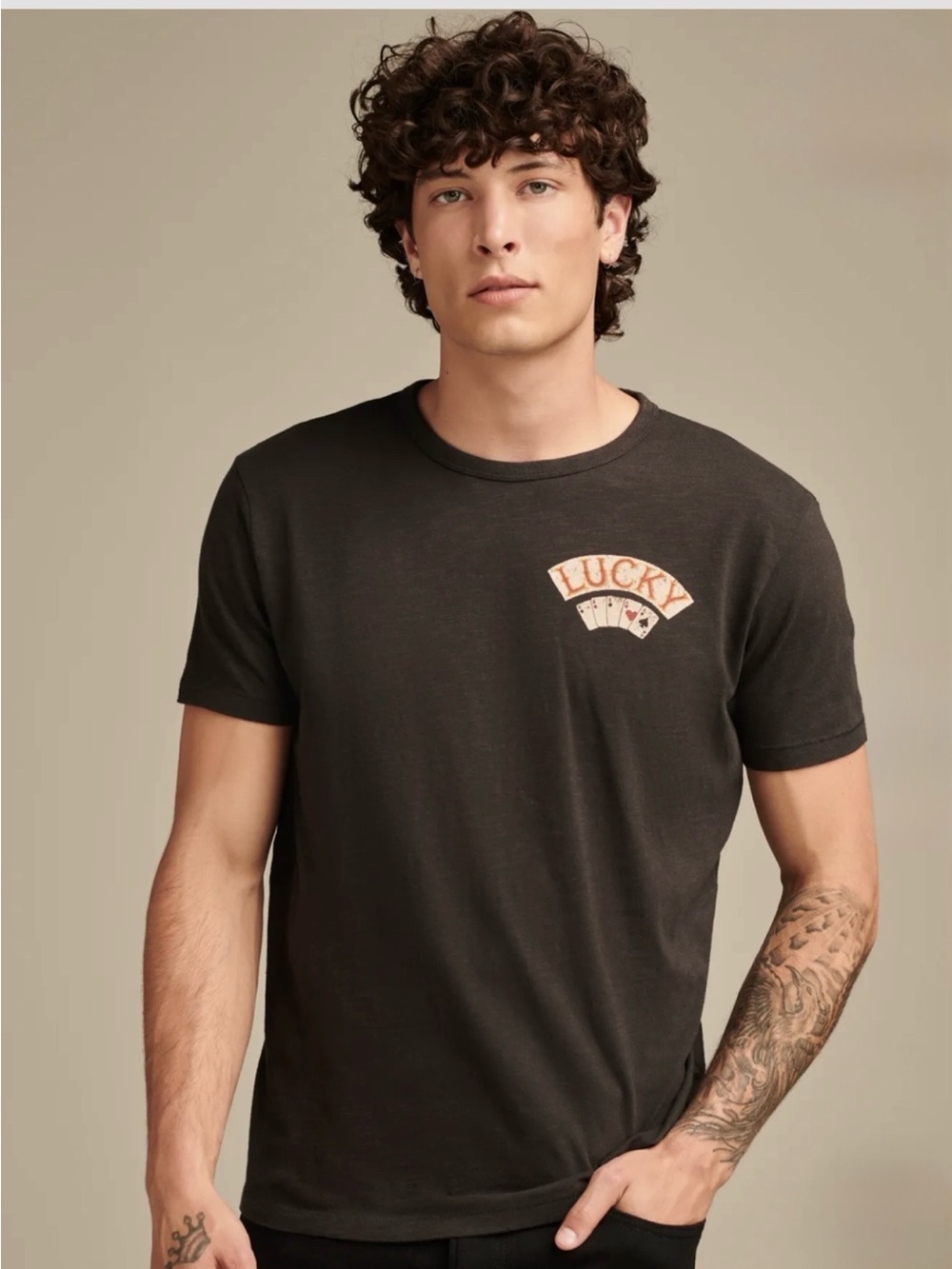 Lucky Brand Black Short-Sleeve Crewneck T-Shirt with Card Graphic